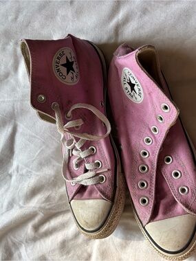 Converse High Top Sneakers in Pink Canvas with White Accents